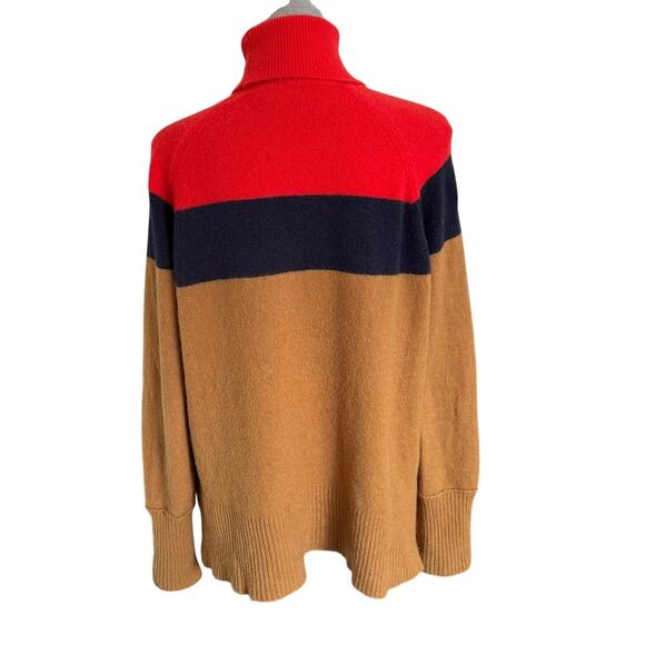 J.Crew Colorblock Turtleneck Sweater Supersoft Yarn Wool Red Navy Caramel SZ M - Picture 4 of 9